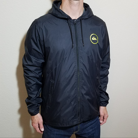 QUIKSILVER BLACK HOODED WINDBREAKER JACKET LARGE - Picture 3 of 7